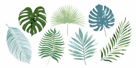 Watercolor tropical leaves illustration on white background for summer designs