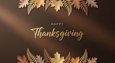 Happy Thanksgiving greeting with autumn leaves and warm light
