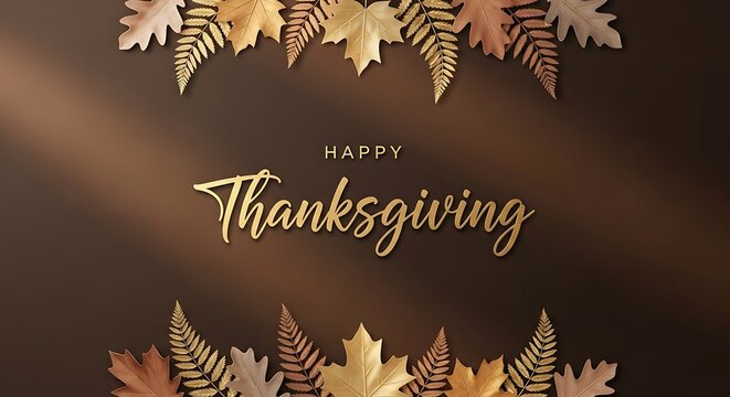 Happy Thanksgiving greeting with autumn leaves and warm light