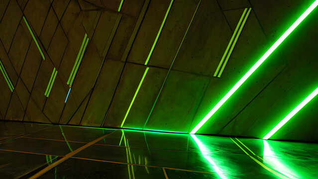 Futuristic architectural scene featuring strong diagonal lines concrete mirror-like reflections - abstract architectural background - Powered by Adobe