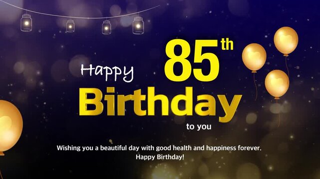 85th Birthday Wishes Greeting Card Template &ndash; Golden Text with Bokeh Lights, Celebration Background | 4K Birthday Wishes Video Template