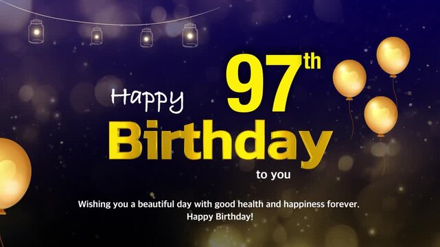 97th Birthday Wishes Greeting Card Template &ndash; Golden Text with Bokeh Lights, Celebration Background | 4K Birthday Wishes Video Template