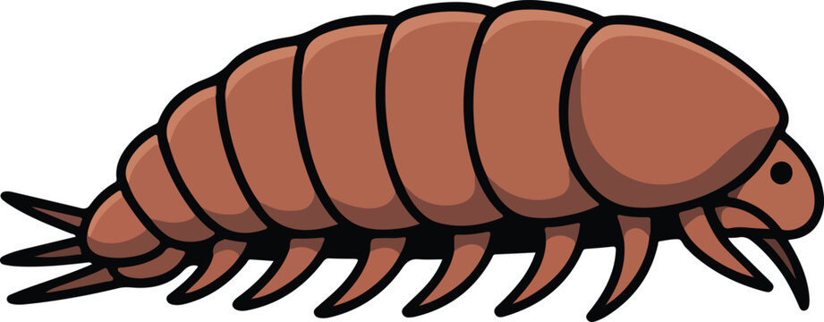 Brown woodlouse vector illustration isolated on a black background, showcasing an arthropod creature