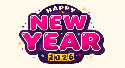 Happy new year 2026 celebration with pink text