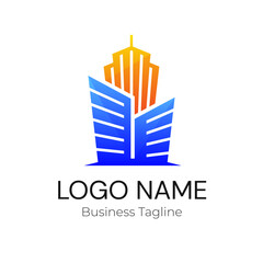 Logo Building Company Business Orange and Blue Vector Design Template