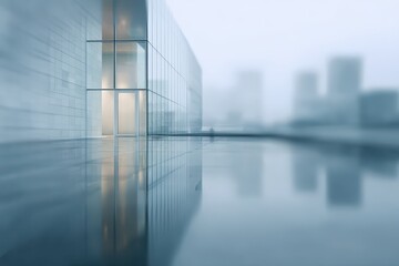 Minimalist glass wall with soft reflections in contemporary architecture