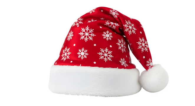 Festive santa hat with snowflake pattern isolated on a black background