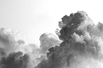 Minimalist illustration of dark clouds over a stark white background