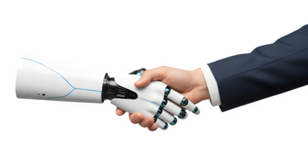 Human and robot handshake collaboration and future technology concept