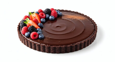 Chocolate tart with glossy ganache and berries