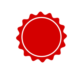 Red badge seal for labels, discount stickers, price tags and promotional design on transparent background