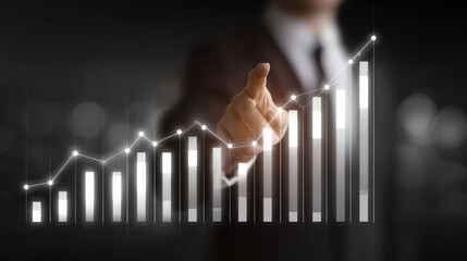 Business person analyzing financial growth chart data on screen