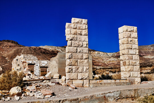 ruins of the Overbury Building in the Rhyolite ghost town, Nevada