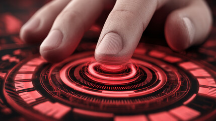Finger pressing futuristic biometric security scanner authentication system