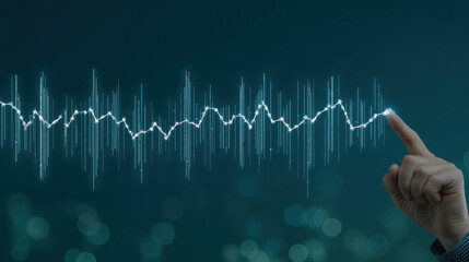 Hand touching digital sound wave data interface
