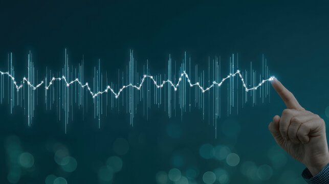 Hand touching digital sound wave data interface
