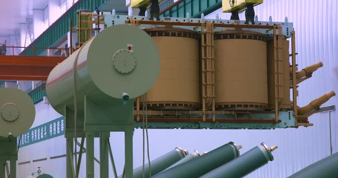 Industrial Manufacturing Equipment and Overhead Crane System at Factory