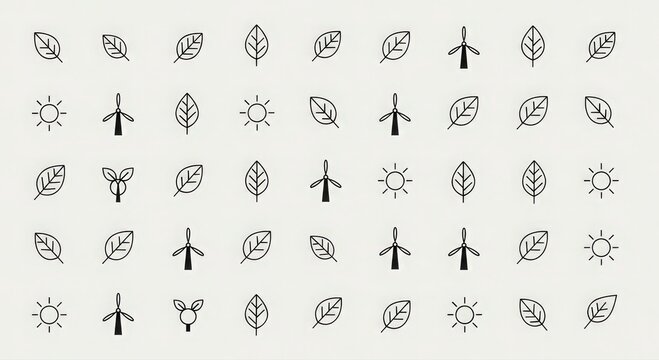 stylized leaf and sun symbols arranged systematically for corporate environmental branding