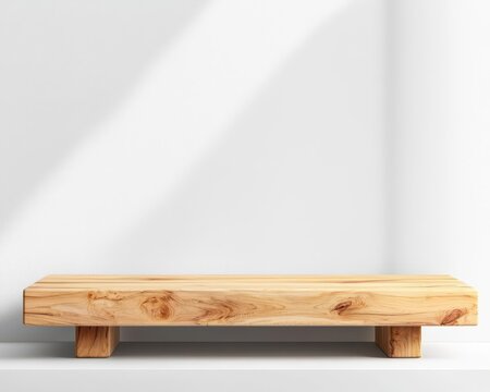 Stylish wooden bench with a floating design, seamless joinery, and a soft neutral wood tone