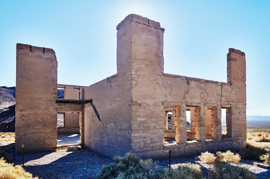 Ruins of the Rhyolite Schoolhouse in the Rhyolite ghost town near Death Valley National Park, Nevada