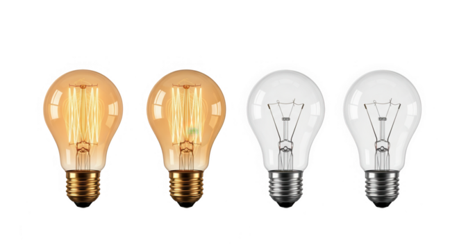 Four light bulbs isolated on transparent background