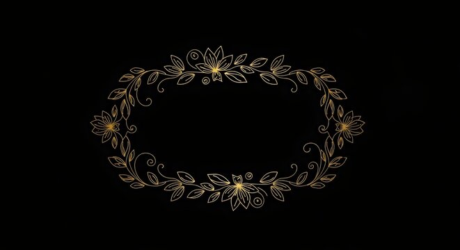Elegant golden floral frame with intricate botanical details, perfect for wedding invitations, luxury branding, or vintagethemed designs on a dark background, evoking a sense of classic sophistication