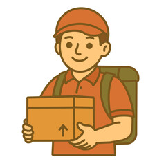 Hand draw cute delivery courier holding package illustration