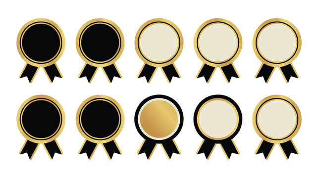 set of golden coins labels and wedding rings with award and medal icons