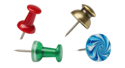 Collection of colorful push pins isolated on transparent background