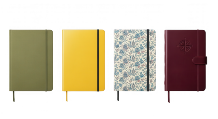 Selection of colorful notebooks isolated on transparent background