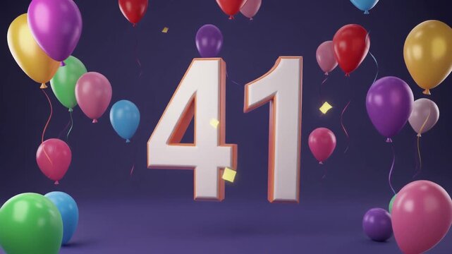 Number 41 surrounded by balloons. Festive video for birthday or anniversary party