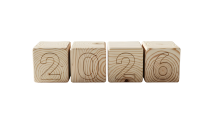 Wooden Blocks Displaying The Year 2026 Against A White Background