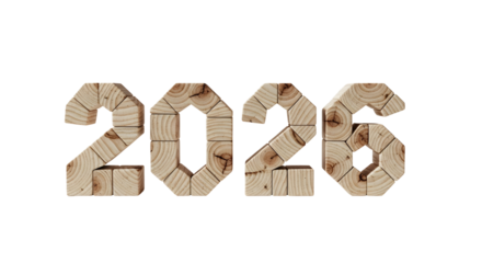 Wooden Blocks Forming the Year 2026 on a White Background