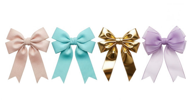 Four colorful bows isolated on transparent background, perfect for gifts
