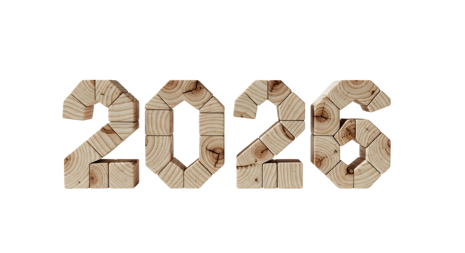 Wooden Blocks Forming the Year 2026 on a White Background