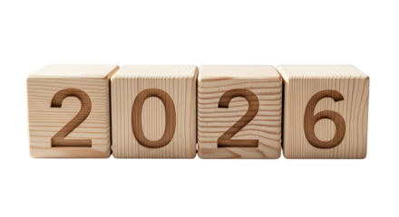 Wooden Blocks Displaying The Year 2026 Against A White Background