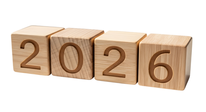 New Year 2026 Wooden Blocks Representing the Coming Year and Future Prospects