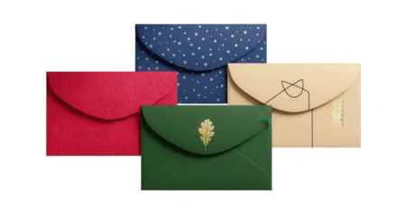 Collection of colorful envelopes isolated on transparent background