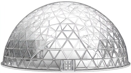 Render of a clear geodesic dome, with geometric triangular sections