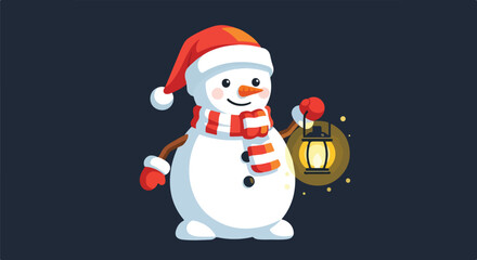 Snowman Mascot Holding Lantern