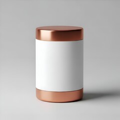 White Cylindrical Container with Copper Accents – Isolated on Gray