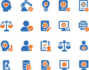 Fototapeta premium Set of 20 color law and justice icons showing legal system concepts and regulatory compliance