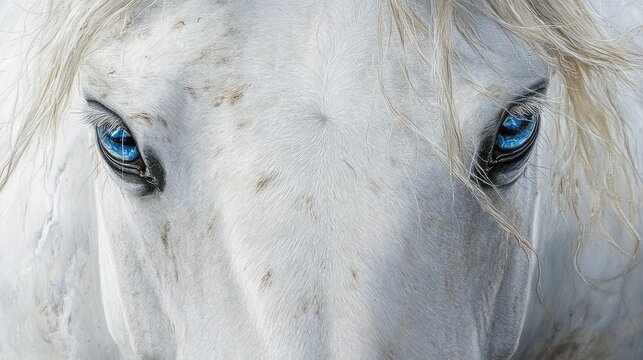 Close-up of a white horse with blue eyes - Powered by Adobe