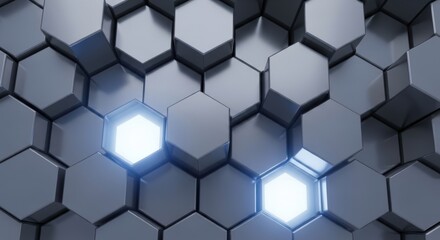 Fototapeta premium Hexagonal abstract metal background with light