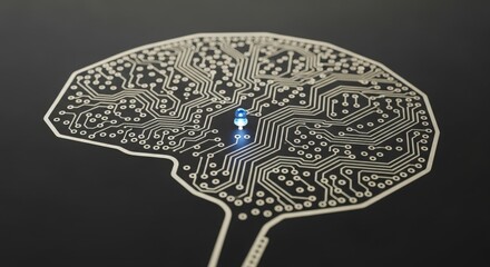 circuit board with metallic highlights displaying complex engraved routing and core connection nodes
