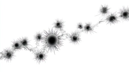 Graphic rendering of interconnected, spiky spheres on a white backdrop, resembling microscopic structures