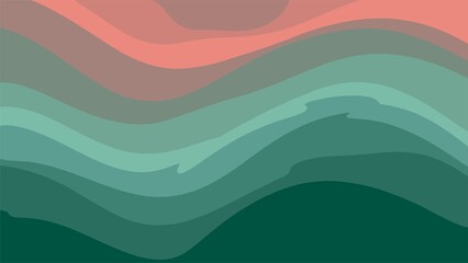 Abstract wavy layers background in green and coral color palette design