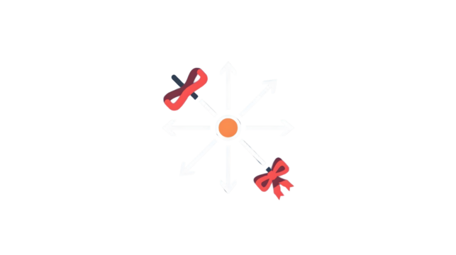 A graphic with a central orange circle, white arrows, and two red shapes on a black background on transparent background