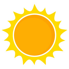 Yellow sun illustration. Abstract design of a shining sun in a flat style.	