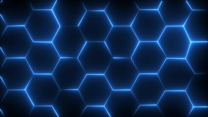 Abstract Colorful Glowing neon line Wall of Random shifted neon honeycomb hexagon background metaverse, hexagon technology ,streaming concept.HD Video motion graphic animation .Video overlay - Powered by Adobe